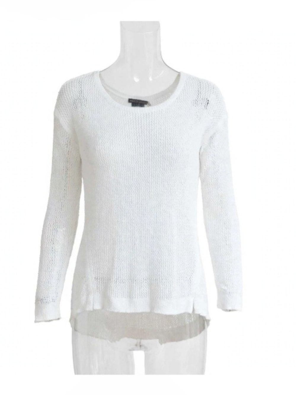 Alice + Olivia White Open Knit Boucle Sweater Size L Hi-Low Hem Drop Shouldef